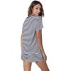 LazyCozy Striped Pajama Set for Women, Viscose Made from Bamboo, Short Sleeve Shirt with Sleep Shorts Soft PJ Set(Navy Stripe)