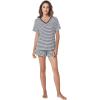 LazyCozy Striped Pajama Set for Women, Viscose Made from Bamboo, Short Sleeve Shirt with Sleep Shorts Soft PJ Set(Navy Stripe)