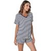 LazyCozy Striped Pajama Set for Women, Viscose Made from Bamboo, Short Sleeve Shirt with Sleep Shorts Soft PJ Set(Navy Stripe)