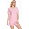 LazyCozy Striped Pajama Set for Women, Viscose Made from Bamboo, Short Sleeve Shirt with Sleep Shorts Soft PJ Set(Pink Stripe)