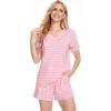 LazyCozy Striped Pajama Set for Women, Viscose Made from Bamboo, Short Sleeve Shirt with Sleep Shorts Soft PJ Set(Pink Stripe)