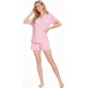 LazyCozy Striped Pajama Set for Women, Viscose Made from Bamboo, Short Sleeve Shirt with Sleep Shorts Soft PJ Set(Pink Stripe)