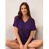 LazyCozy Striped Pajama Set for Women, Viscose Made from Bamboo, Short Sleeve Shirt with Sleep Shorts Soft PJ Set(Purple)