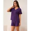 LazyCozy Striped Pajama Set for Women, Viscose Made from Bamboo, Short Sleeve Shirt with Sleep Shorts Soft PJ Set(Purple)