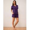 LazyCozy Striped Pajama Set for Women, Viscose Made from Bamboo, Short Sleeve Shirt with Sleep Shorts Soft PJ Set(Purple)