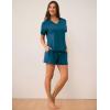 LazyCozy Striped Pajama Set for Women, Viscose Made from Bamboo, Short Sleeve Shirt with Sleep Shorts Soft PJ Set(Teal Blue)