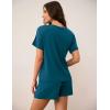 LazyCozy Striped Pajama Set for Women, Viscose Made from Bamboo, Short Sleeve Shirt with Sleep Shorts Soft PJ Set(Teal Blue)