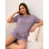 LazyCozy Striped Pajama Set for Women, Viscose Made from Bamboo, Short Sleeve Shirt with Sleep Shorts Soft PJ Set(Violet)
