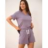 LazyCozy Striped Pajama Set for Women, Viscose Made from Bamboo, Short Sleeve Shirt with Sleep Shorts Soft PJ Set(Violet)