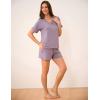 LazyCozy Striped Pajama Set for Women, Viscose Made from Bamboo, Short Sleeve Shirt with Sleep Shorts Soft PJ Set(Violet)