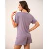 LazyCozy Striped Pajama Set for Women, Viscose Made from Bamboo, Short Sleeve Shirt with Sleep Shorts Soft PJ Set(Violet)