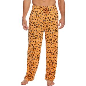 GYS Men’s Bamboo Viscose Pajama Pants, Soft Sleep Lounge Pants Comfy Pj Bottoms with Pockets & Drawstring(Orange Halloween)