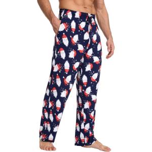 GYS Men’s Bamboo Viscose Pajama Pants, Soft Sleep Lounge Pants Comfy Pj Bottoms with Pockets & Drawstring(Santa Claus Navy)