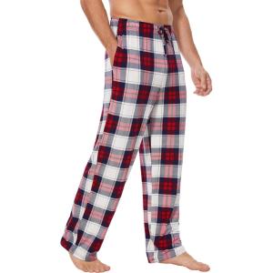 GYS Men’s Bamboo Viscose Pajama Pants, Soft Sleep Lounge Pants Comfy Pj Bottoms with Pockets & Drawstring(White & Red Plaid)