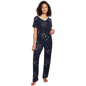 GYS Womens Bamboo Viscose Pajamas Set Super Soft Short Sleeve Top and Pants Pj Sleepwear Sets(Blue Stars)