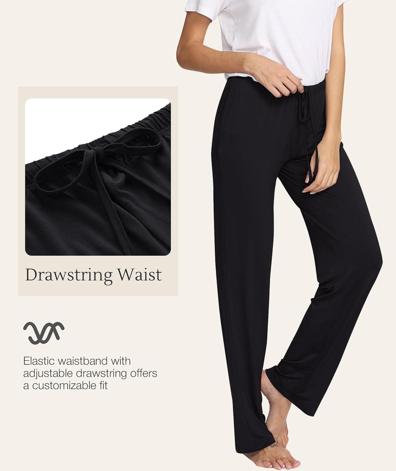 imageGYS Bamboo Viscose Womens Pajama Pants Lightweight Comfy Casual Lounge Yoga Pants Pj Bottoms Sleep Pants with DrawstringAblack