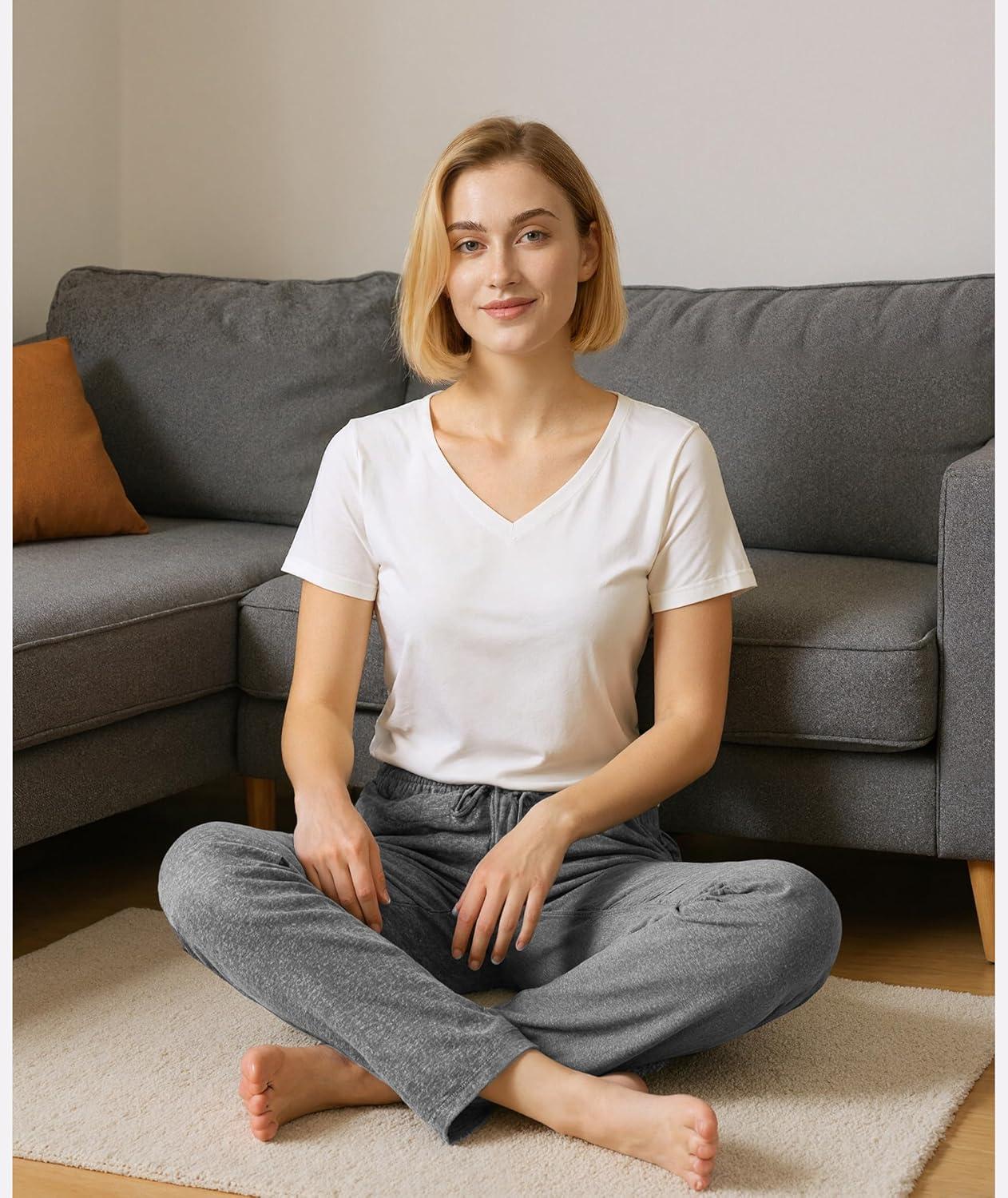 imageGYS Bamboo Viscose Womens Pajama Pants Lightweight Comfy Casual Lounge Yoga Pants Pj Bottoms Sleep Pants with DrawstringAheather Grey