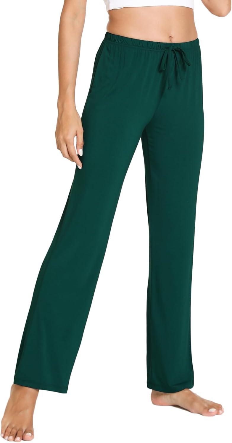 imageGYS Bamboo Viscose Womens Pajama Pants Lightweight Comfy Casual Lounge Yoga Pants Pj Bottoms Sleep Pants with DrawstringBlack Green
