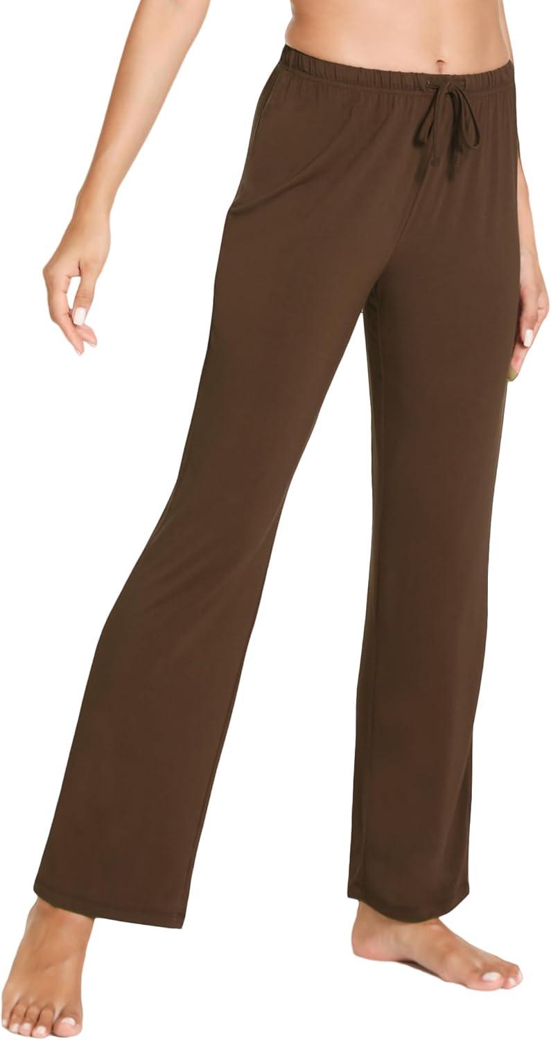 imageGYS Bamboo Viscose Womens Pajama Pants Lightweight Comfy Casual Lounge Yoga Pants Pj Bottoms Sleep Pants with DrawstringBrown