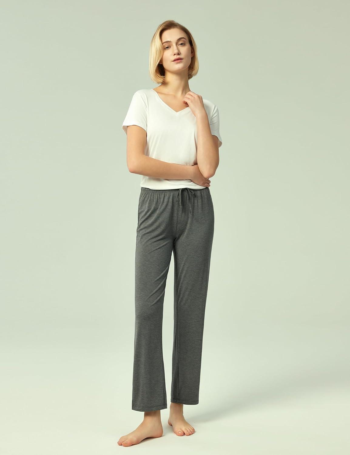 imageGYS Bamboo Viscose Womens Pajama Pants Lightweight Comfy Casual Lounge Yoga Pants Pj Bottoms Sleep Pants with DrawstringDark Heather Grey