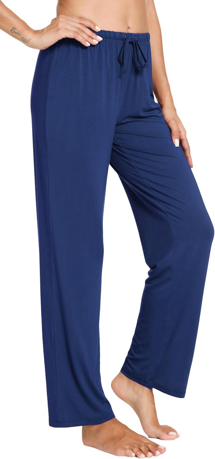 imageGYS Bamboo Viscose Womens Pajama Pants Lightweight Comfy Casual Lounge Yoga Pants Pj Bottoms Sleep Pants with DrawstringDeep Blue