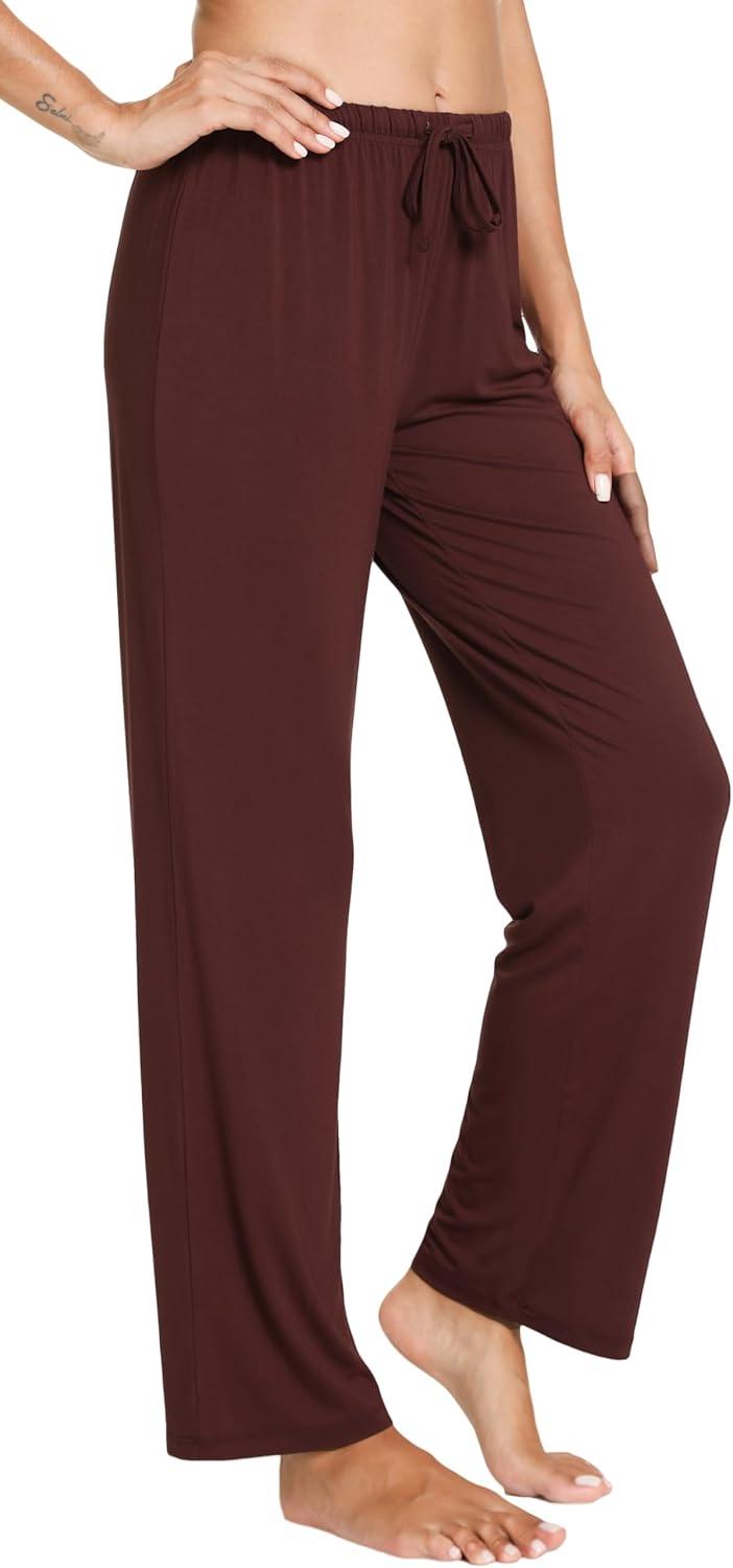 imageGYS Bamboo Viscose Womens Pajama Pants Lightweight Comfy Casual Lounge Yoga Pants Pj Bottoms Sleep Pants with DrawstringFicus Red