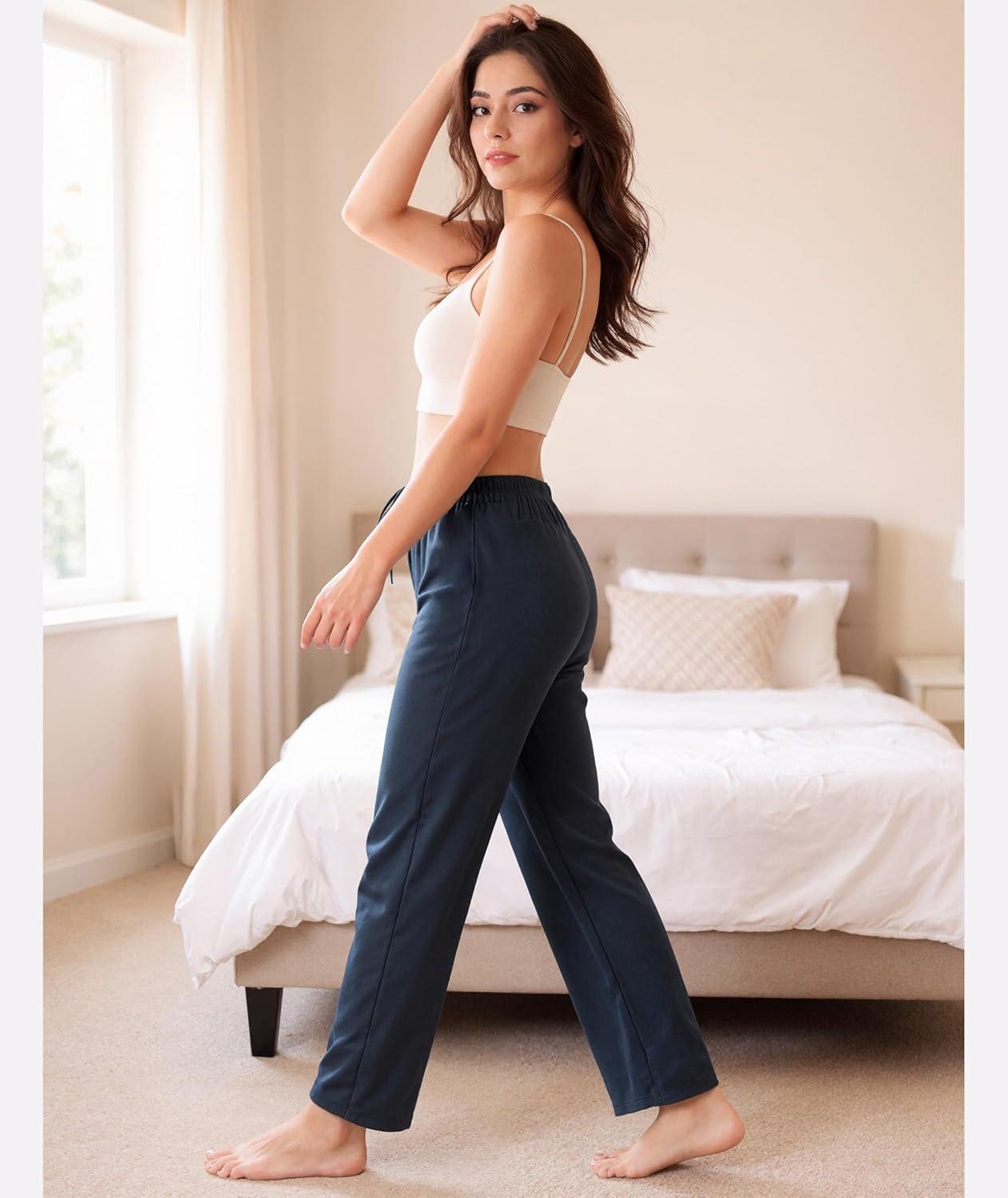 imageGYS Bamboo Viscose Womens Pajama Pants Lightweight Comfy Casual Lounge Yoga Pants Pj Bottoms Sleep Pants with DrawstringMidnight Blue