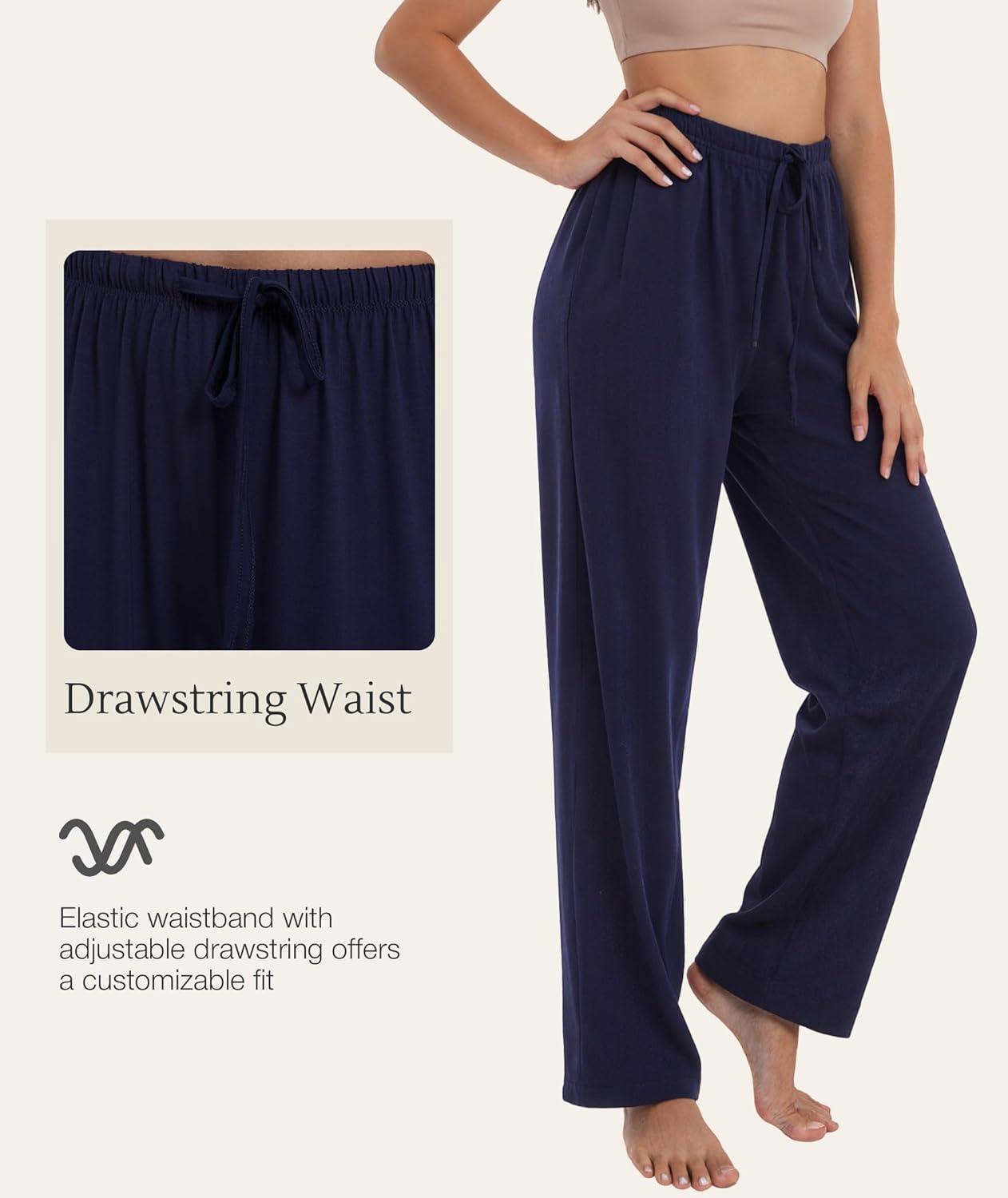 imageGYS Bamboo Viscose Womens Pajama Pants Lightweight Comfy Casual Lounge Yoga Pants Pj Bottoms Sleep Pants with DrawstringNavy