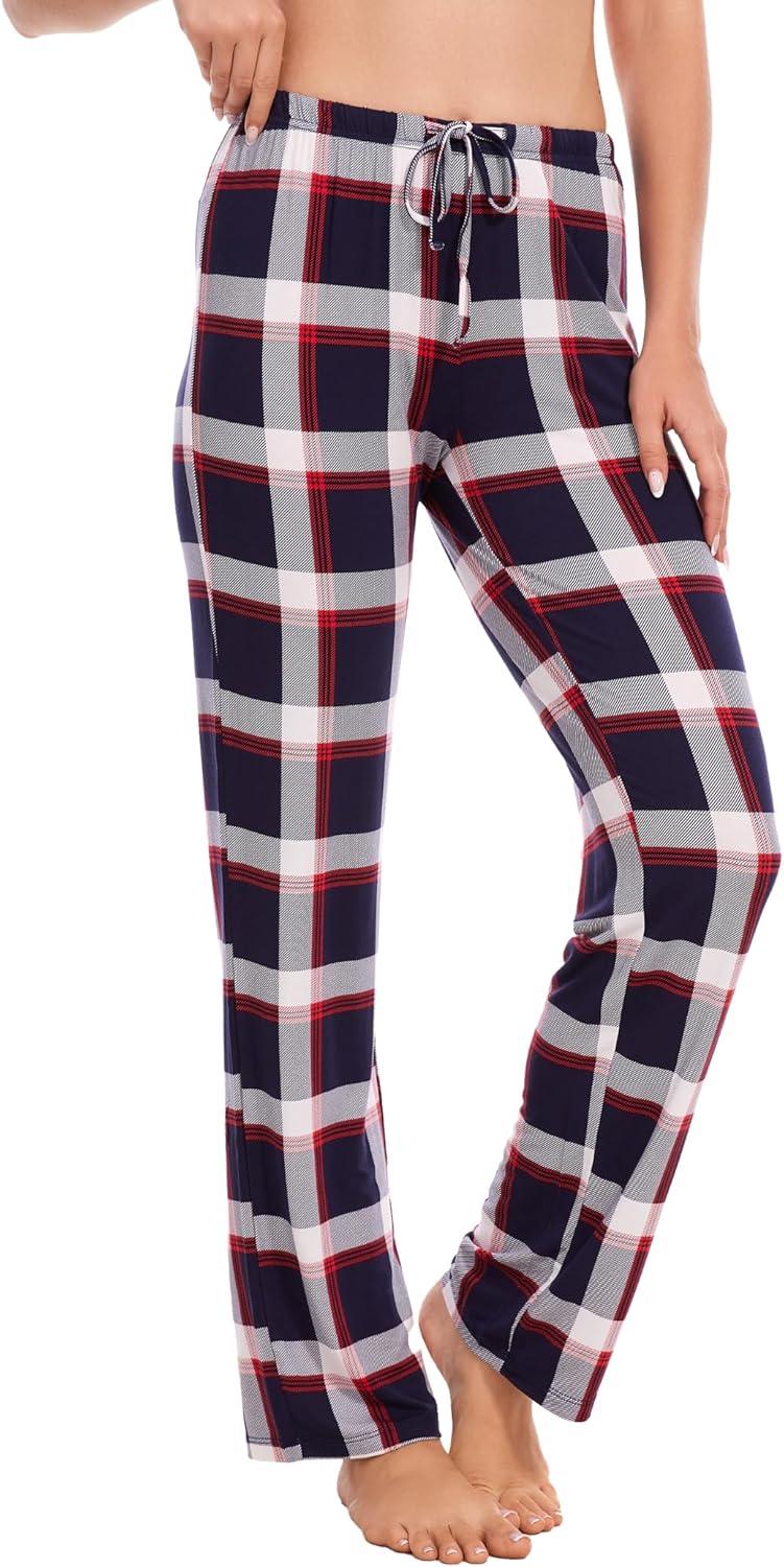 imageGYS Bamboo Viscose Womens Pajama Pants Lightweight Comfy Casual Lounge Yoga Pants Pj Bottoms Sleep Pants with DrawstringNavy Red Plaid