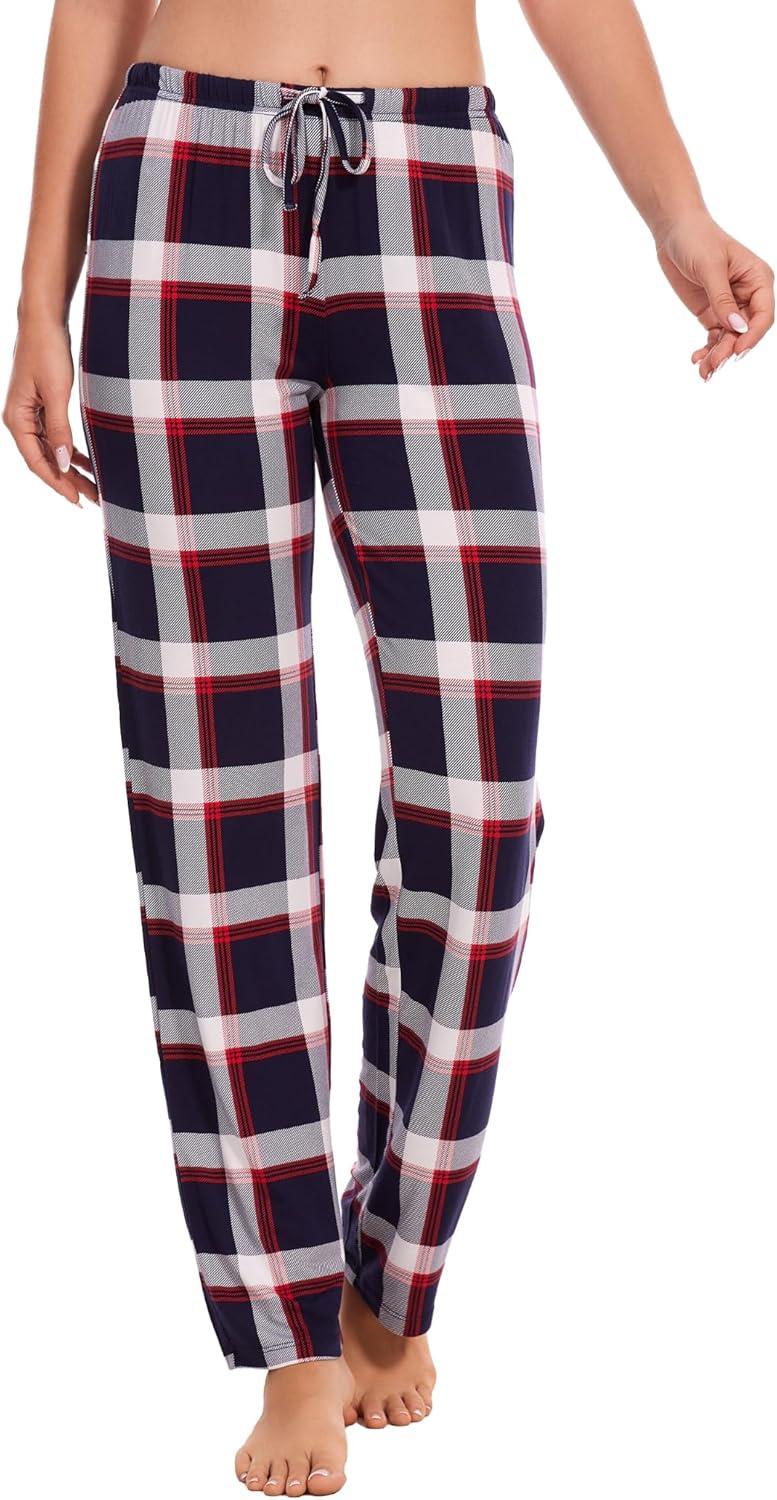 imageGYS Bamboo Viscose Womens Pajama Pants Lightweight Comfy Casual Lounge Yoga Pants Pj Bottoms Sleep Pants with DrawstringNavy Red Plaid