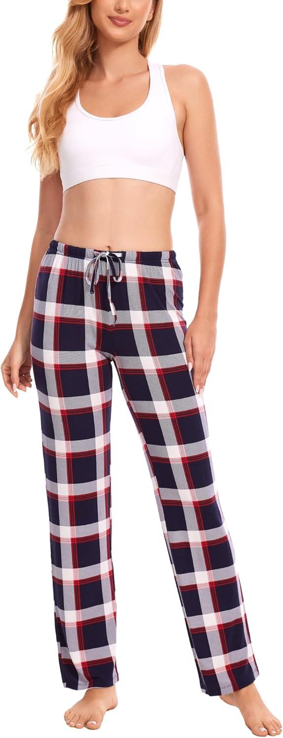 imageGYS Bamboo Viscose Womens Pajama Pants Lightweight Comfy Casual Lounge Yoga Pants Pj Bottoms Sleep Pants with DrawstringNavy Red Plaid