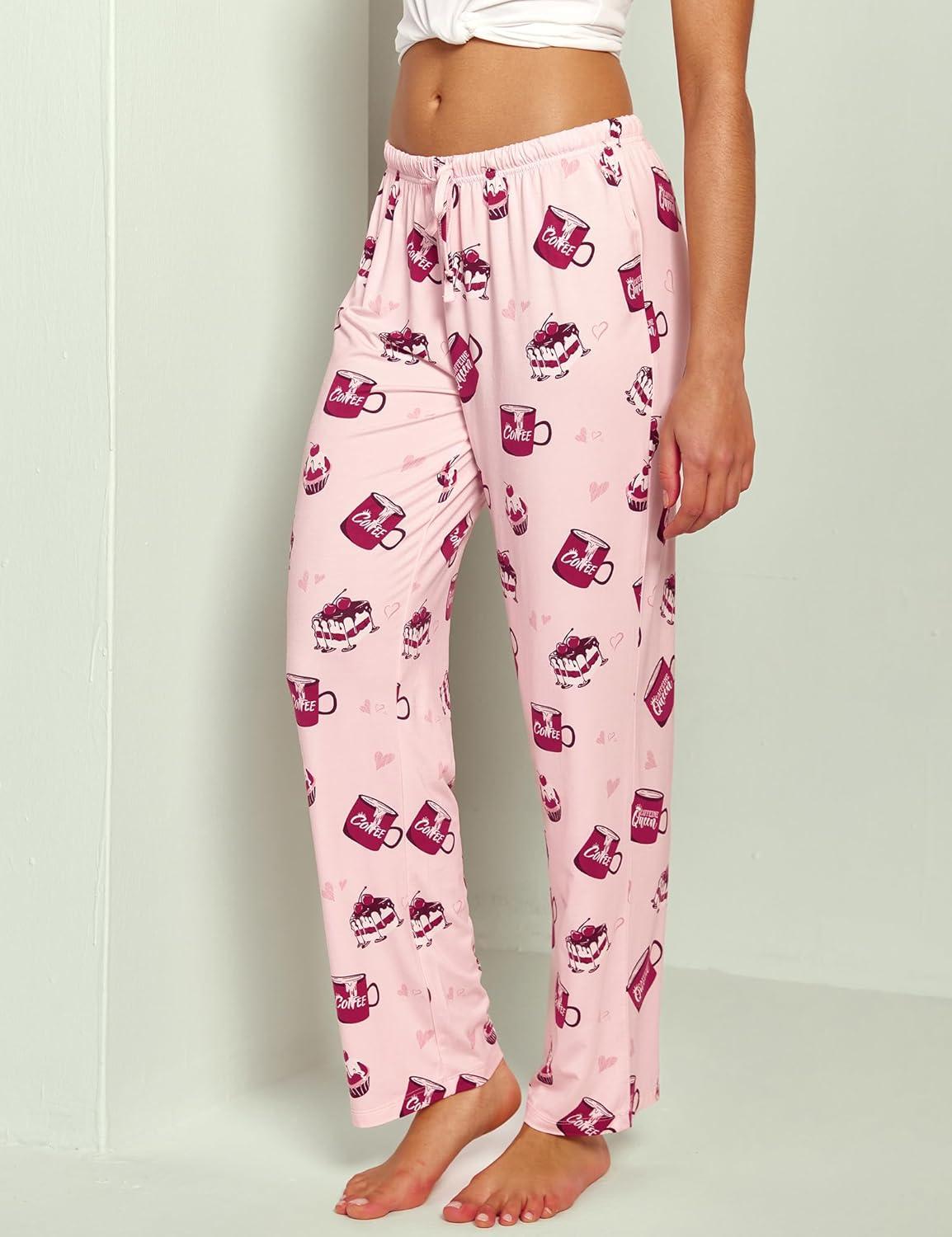 imageGYS Bamboo Viscose Womens Pajama Pants Lightweight Comfy Casual Lounge Yoga Pants Pj Bottoms Sleep Pants with DrawstringPink Coffee Cup