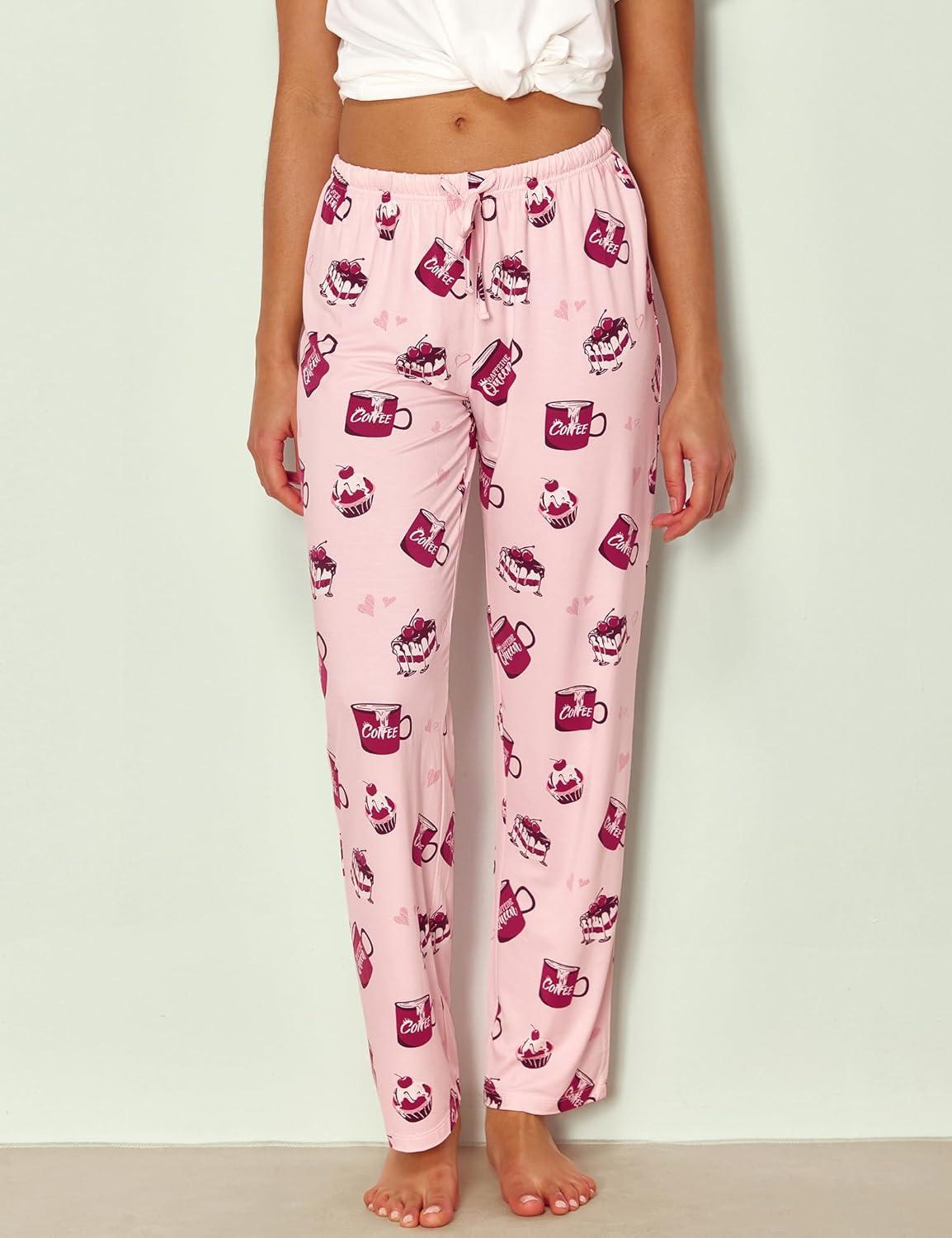 imageGYS Bamboo Viscose Womens Pajama Pants Lightweight Comfy Casual Lounge Yoga Pants Pj Bottoms Sleep Pants with DrawstringPink Coffee Cup