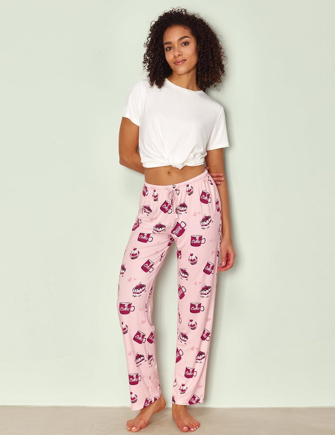 imageGYS Bamboo Viscose Womens Pajama Pants Lightweight Comfy Casual Lounge Yoga Pants Pj Bottoms Sleep Pants with DrawstringPink Coffee Cup
