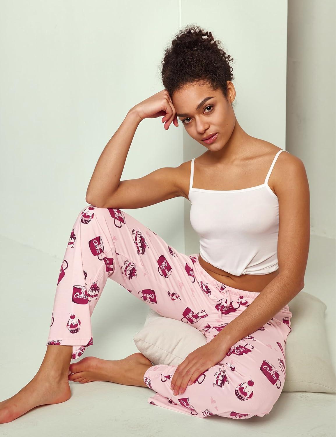 imageGYS Bamboo Viscose Womens Pajama Pants Lightweight Comfy Casual Lounge Yoga Pants Pj Bottoms Sleep Pants with DrawstringPink Coffee Cup