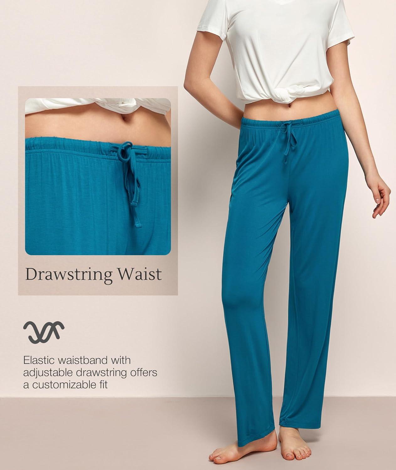 imageGYS Bamboo Viscose Womens Pajama Pants Lightweight Comfy Casual Lounge Yoga Pants Pj Bottoms Sleep Pants with DrawstringTeal Blue
