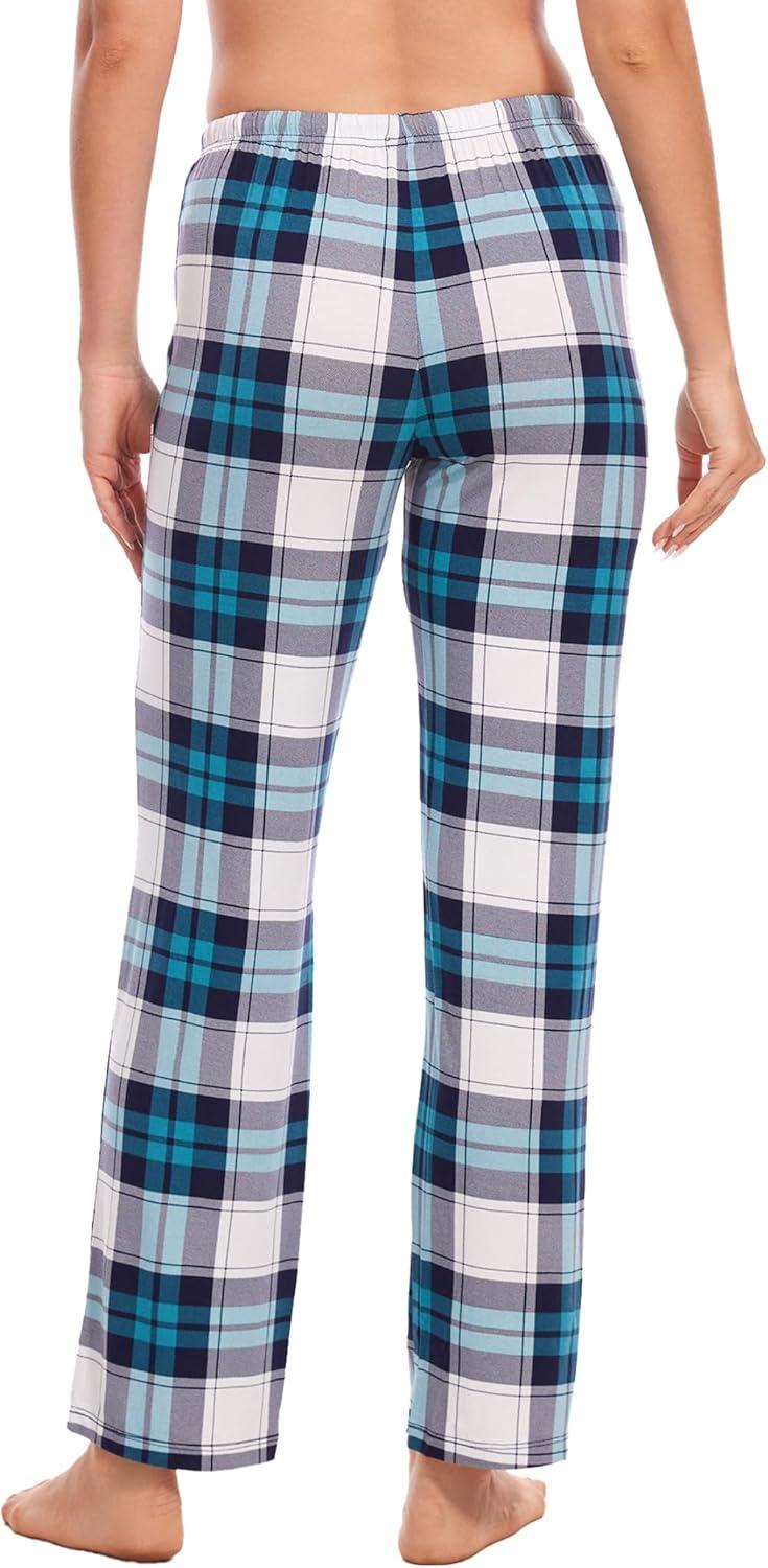 imageGYS Bamboo Viscose Womens Pajama Pants Lightweight Comfy Casual Lounge Yoga Pants Pj Bottoms Sleep Pants with DrawstringWhite Green Plaid