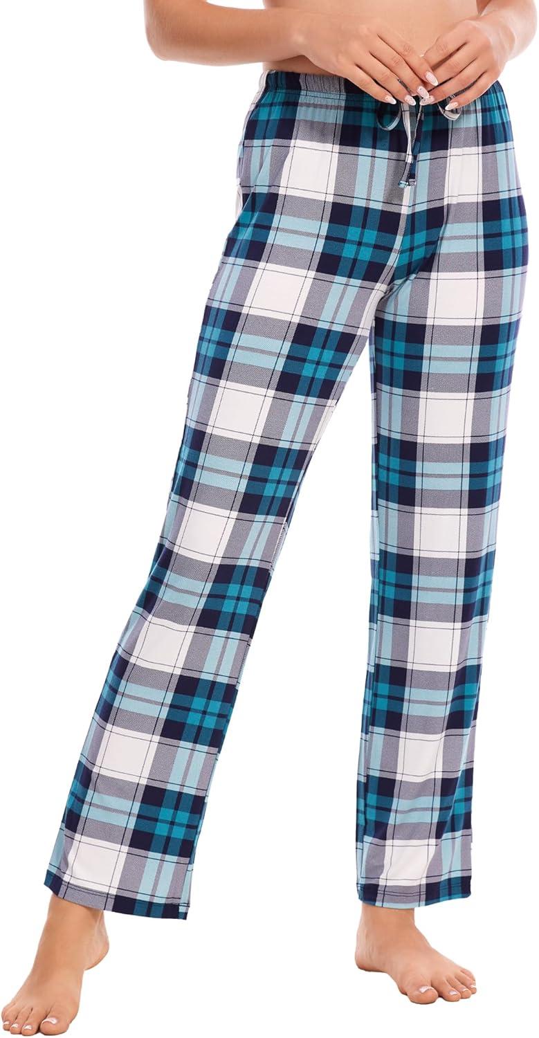 imageGYS Bamboo Viscose Womens Pajama Pants Lightweight Comfy Casual Lounge Yoga Pants Pj Bottoms Sleep Pants with DrawstringWhite Green Plaid