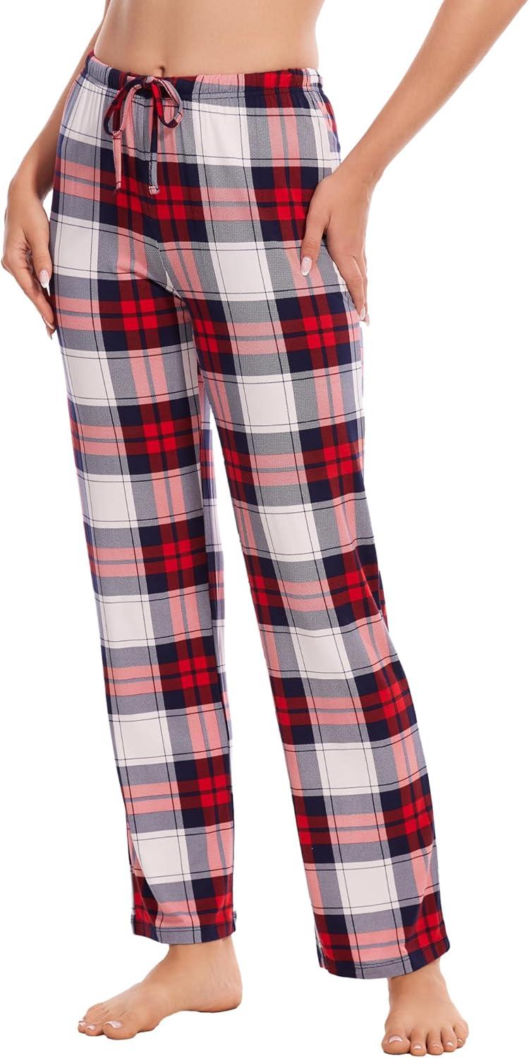 imageGYS Bamboo Viscose Womens Pajama Pants Lightweight Comfy Casual Lounge Yoga Pants Pj Bottoms Sleep Pants with DrawstringWhite Red Plaid