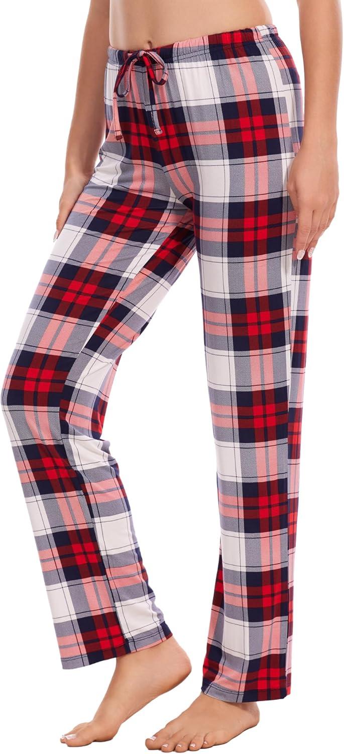 imageGYS Bamboo Viscose Womens Pajama Pants Lightweight Comfy Casual Lounge Yoga Pants Pj Bottoms Sleep Pants with DrawstringWhite Red Plaid