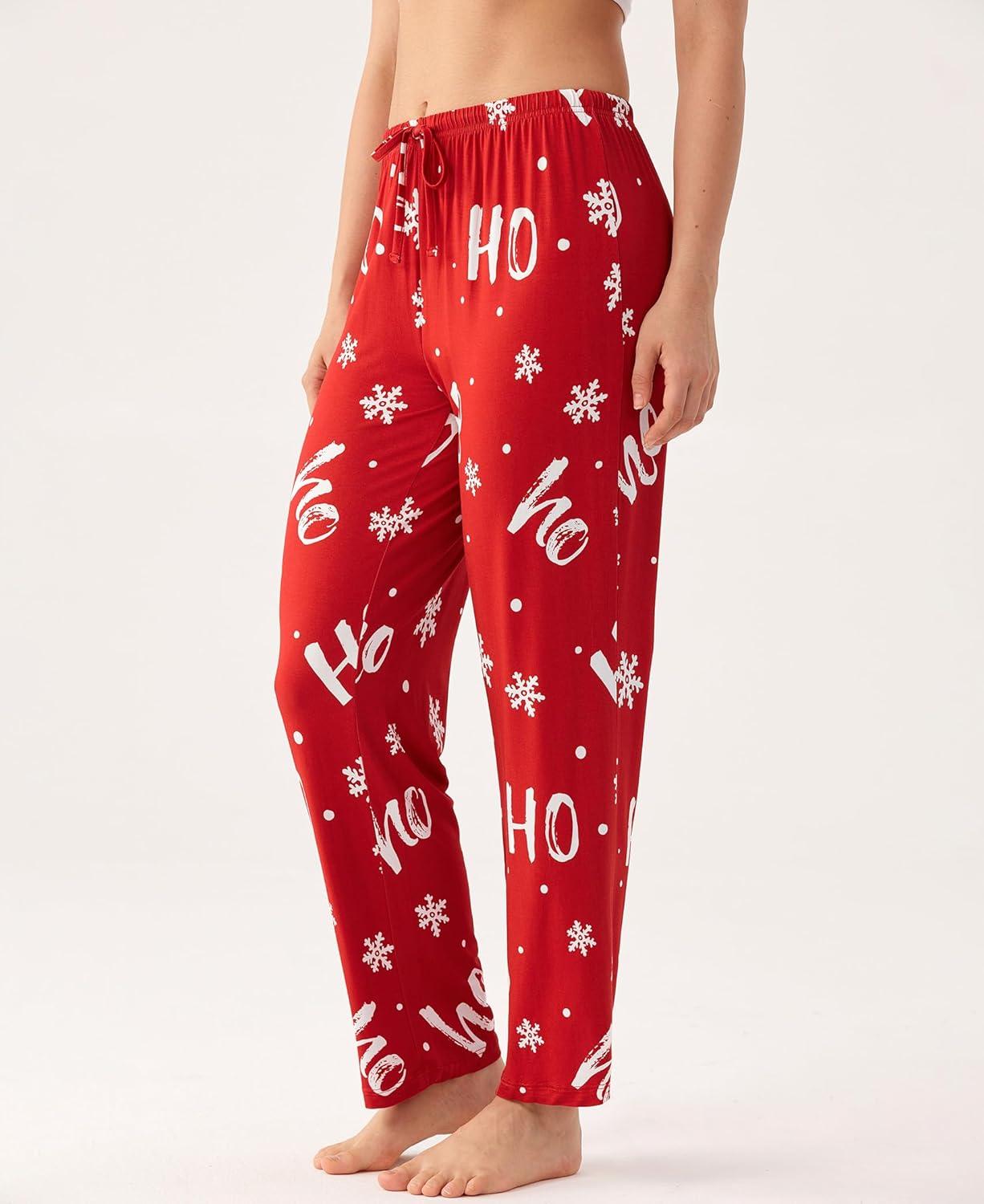 imageGYS Bamboo Viscose Womens Pajama Pants Lightweight Comfy Casual Lounge Yoga Pants Pj Bottoms Sleep Pants with DrawstringXmas Red
