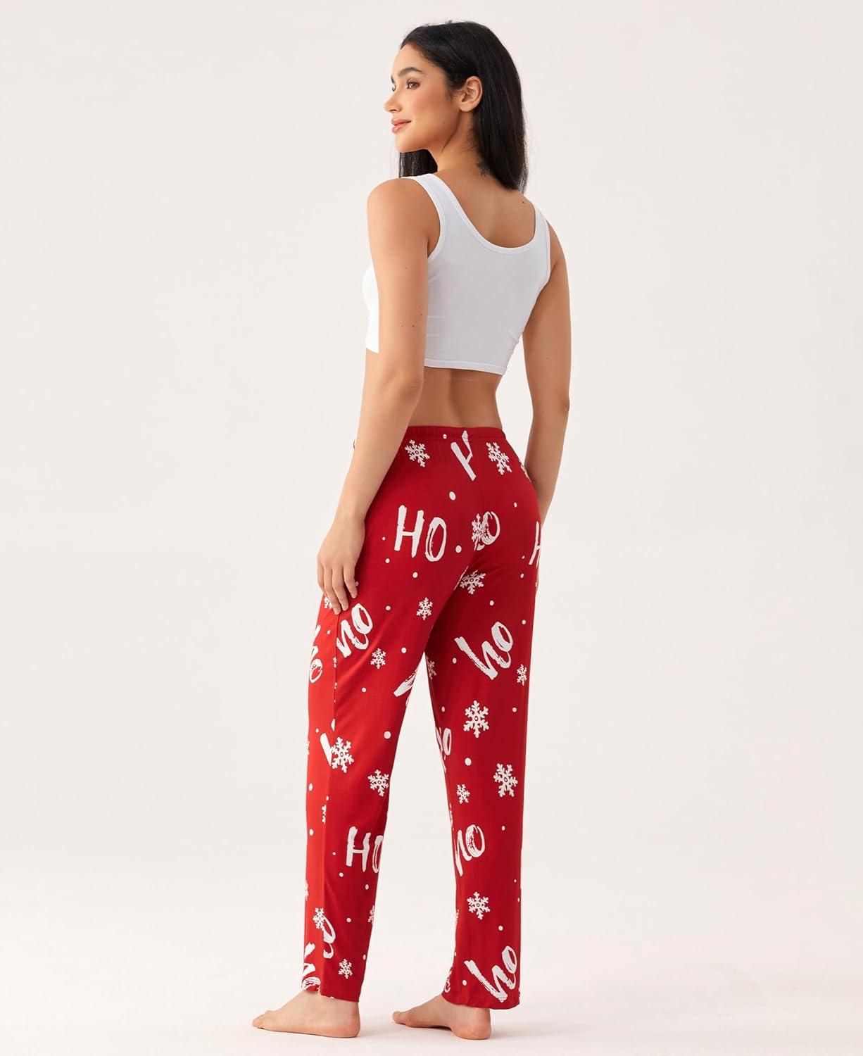 imageGYS Bamboo Viscose Womens Pajama Pants Lightweight Comfy Casual Lounge Yoga Pants Pj Bottoms Sleep Pants with DrawstringXmas Red