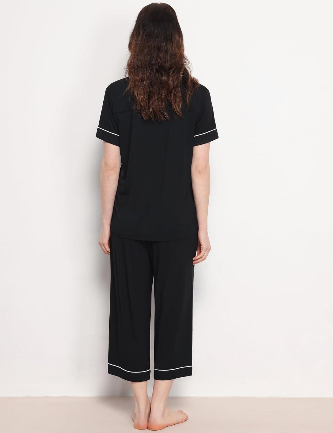 imageGYS Premium Womens Pajama Set Bamboo Viscose 2 Piece Short Sleeve SleepwearBlack