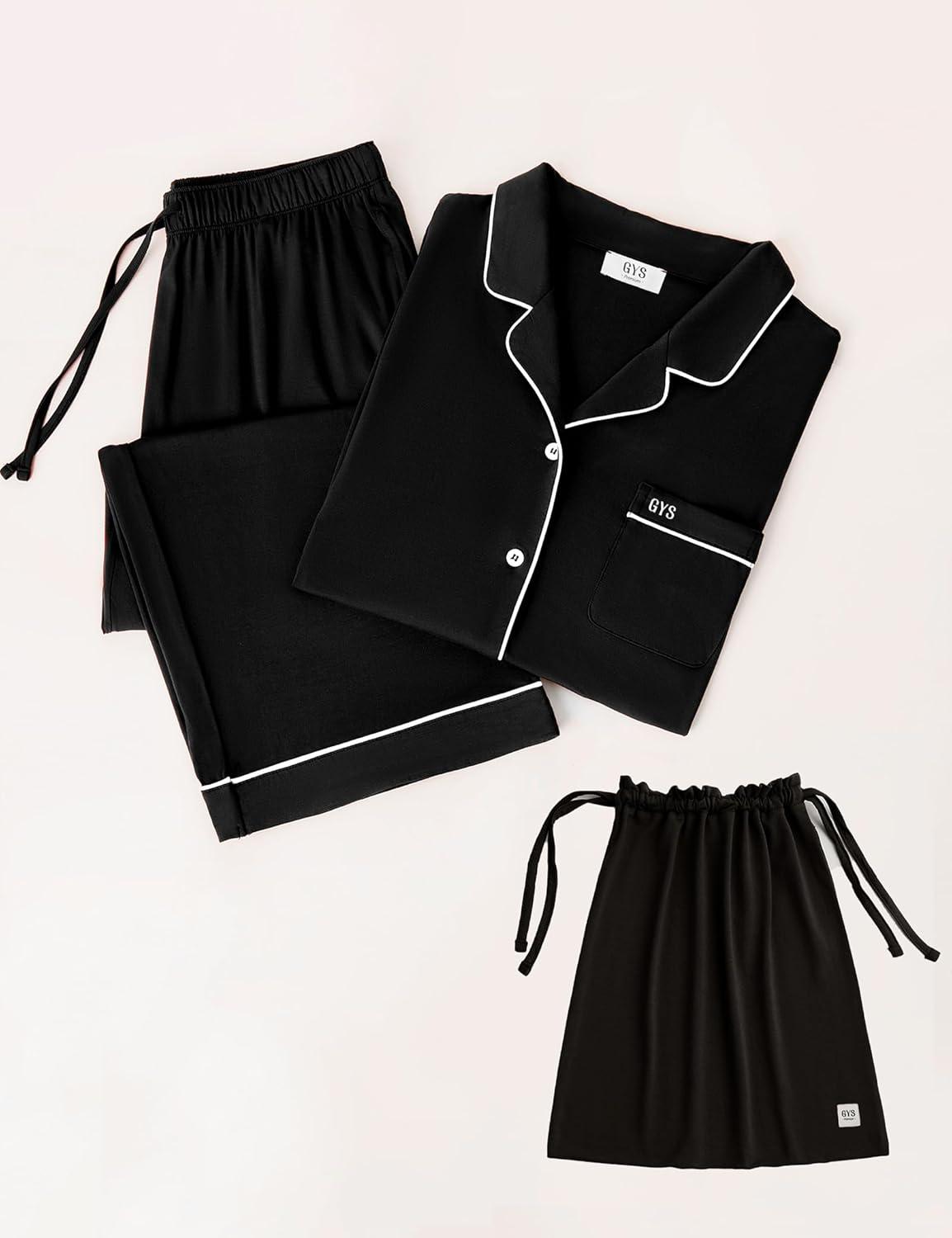 imageGYS Premium Womens Pajama Set Bamboo Viscose 2 Piece Short Sleeve SleepwearBlack