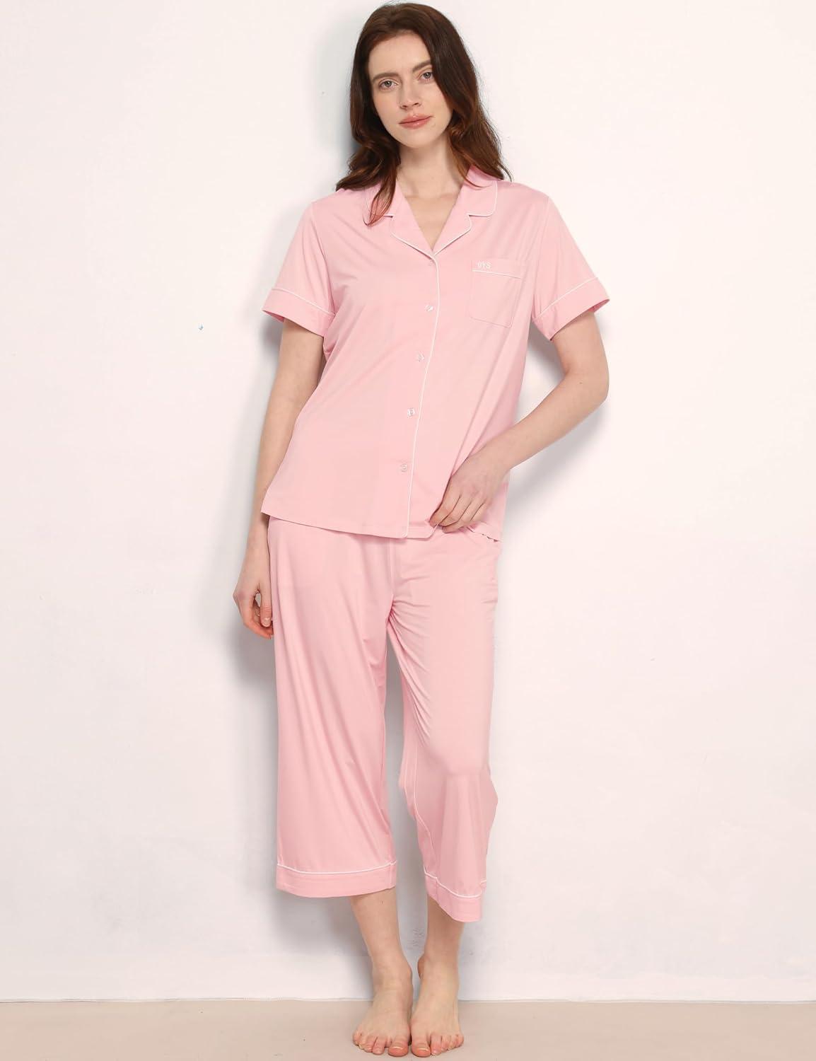 imageGYS Premium Womens Pajama Set Bamboo Viscose 2 Piece Short Sleeve SleepwearPink