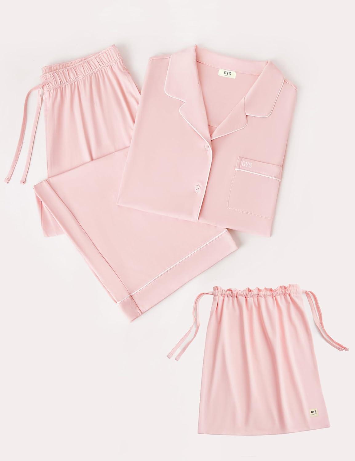 imageGYS Premium Womens Pajama Set Bamboo Viscose 2 Piece Short Sleeve SleepwearPink