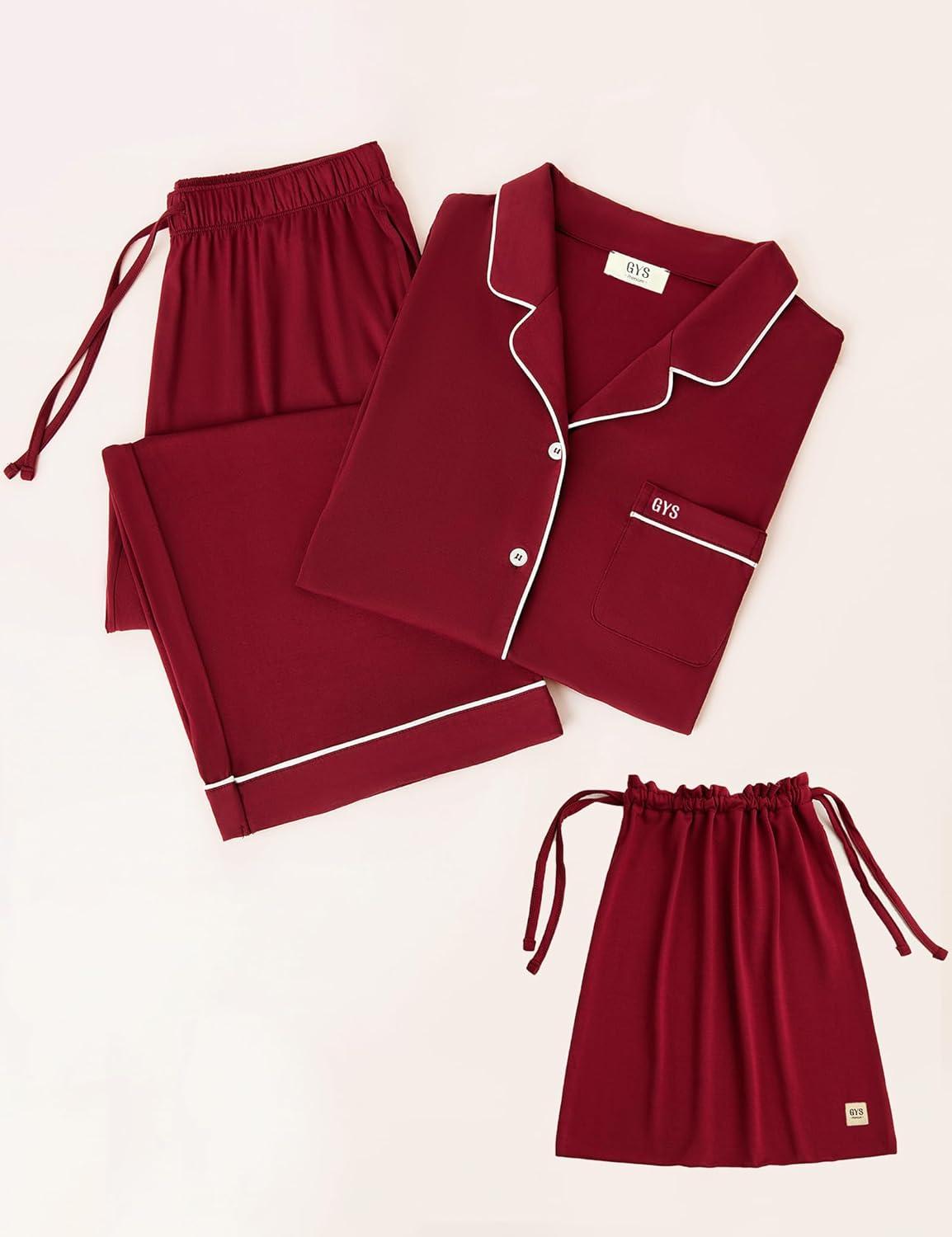 imageGYS Premium Womens Pajama Set Bamboo Viscose 2 Piece Short Sleeve SleepwearWine Red