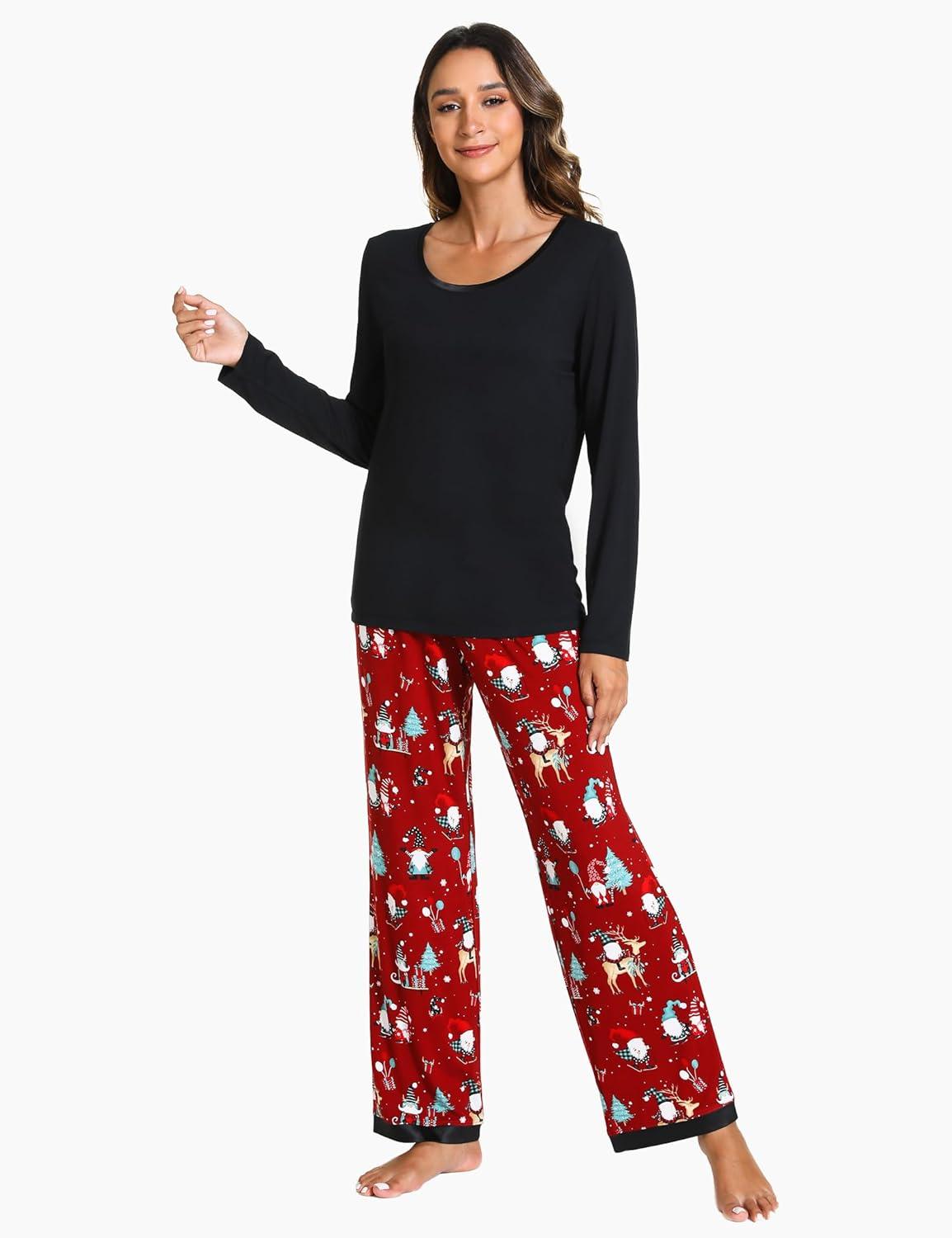 imageGYS Viscose from Bamboo Womens Pajama Sets Super Soft Long Sleeve Sleepwear Comfy Winter Pjs Sets S4XA Round Neck Christmas Red