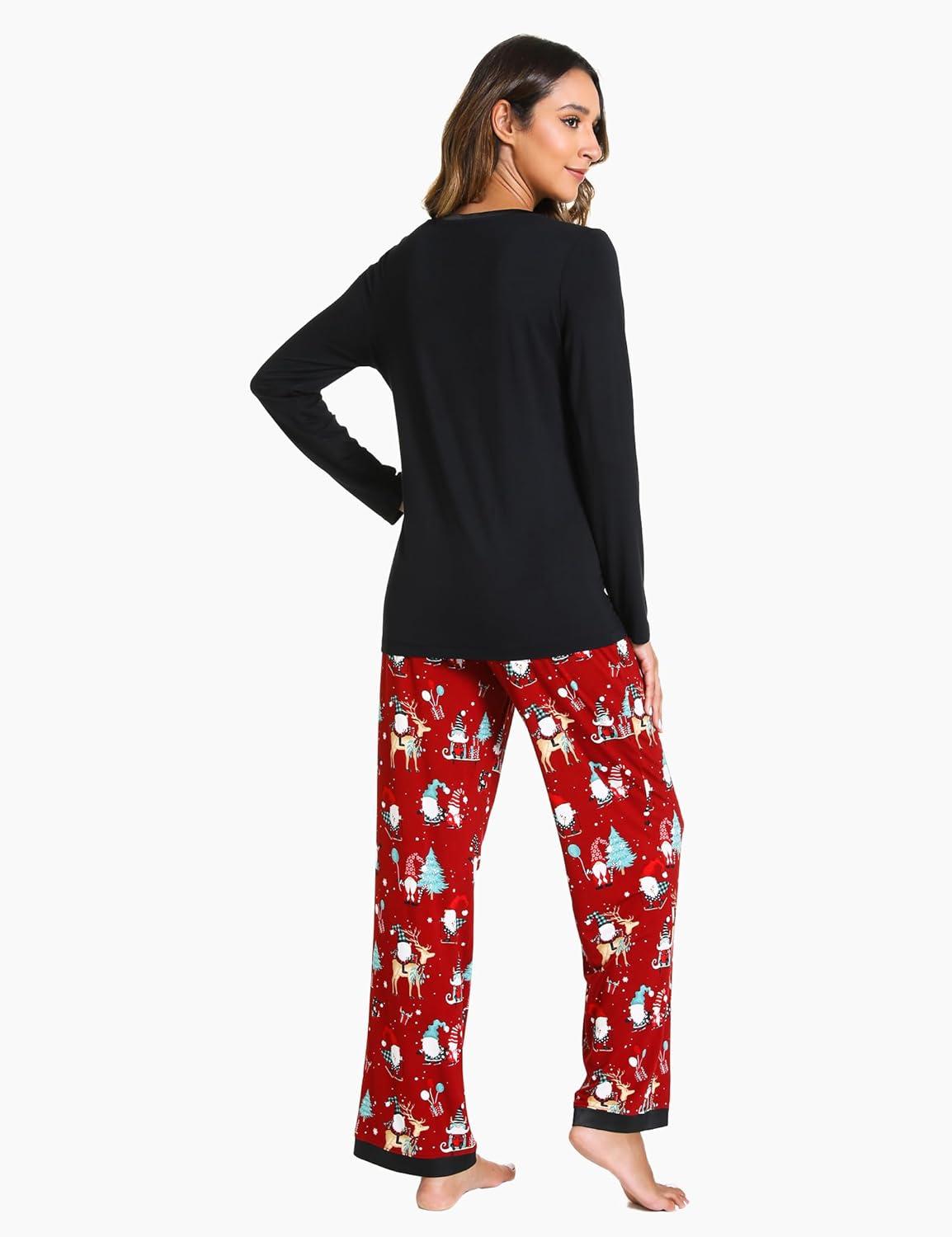 imageGYS Viscose from Bamboo Womens Pajama Sets Super Soft Long Sleeve Sleepwear Comfy Winter Pjs Sets S4XA Round Neck Christmas Red