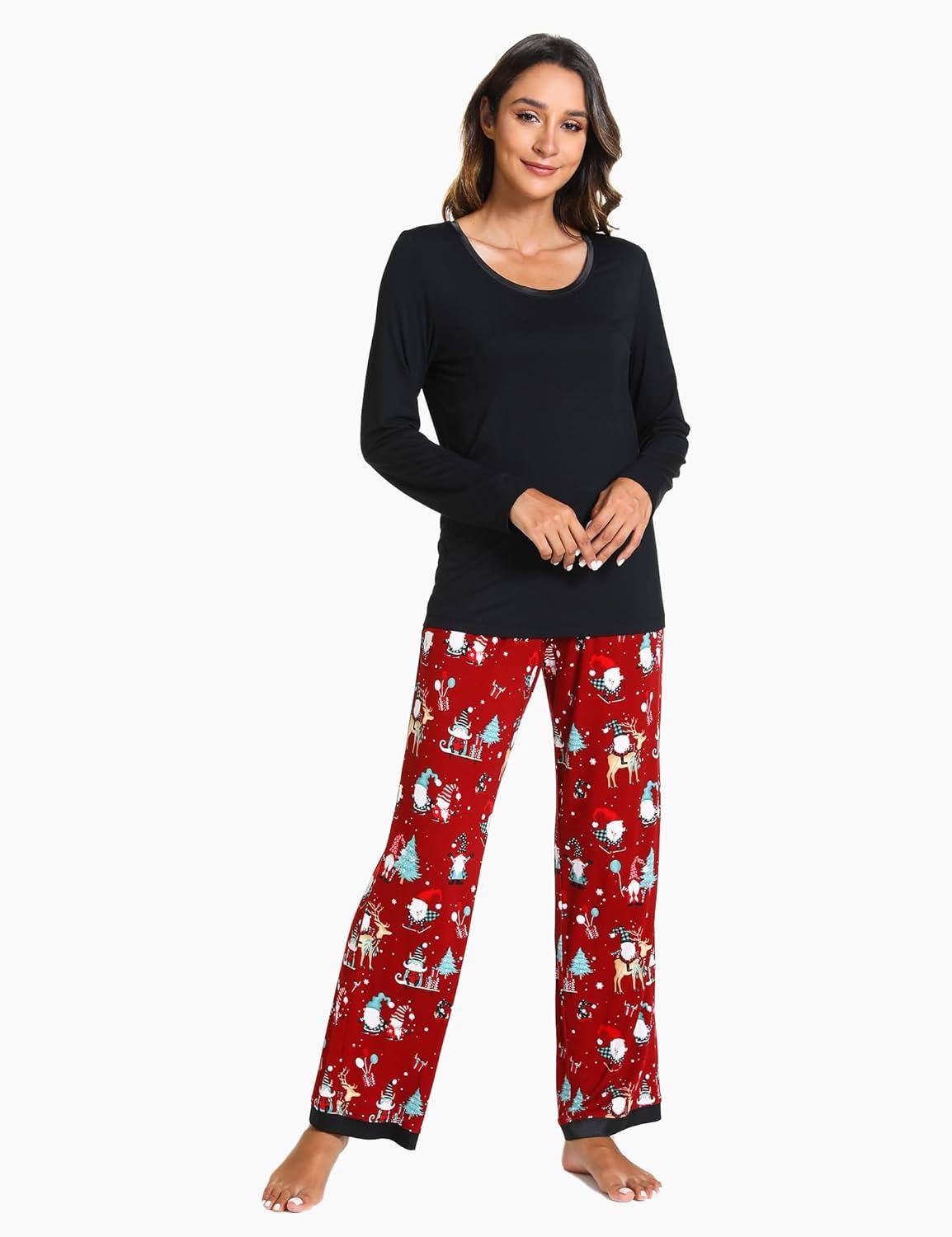 imageGYS Viscose from Bamboo Womens Pajama Sets Super Soft Long Sleeve Sleepwear Comfy Winter Pjs Sets S4XA Round Neck Christmas Red